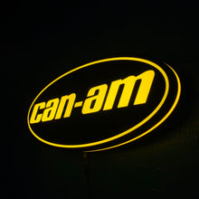 Load image into Gallery viewer, Can-Am logo in yellow on led indoor sign on a black background