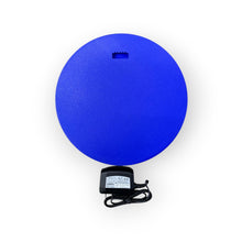 Load image into Gallery viewer, Blue round light with power adapter on a white background