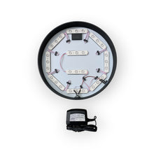 Load image into Gallery viewer, Circular LED light fixture with wiring and a power adapter on a white background