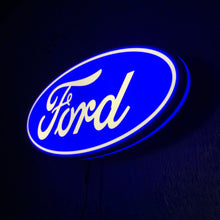 Load image into Gallery viewer, Ford led sign illuminated with blue and white lights on a dark background