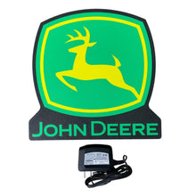 Load image into Gallery viewer, John Deere led sign with a deer silhouette on a green background, accompanied by a power adapter.