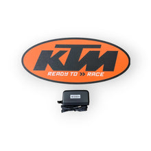 Load image into Gallery viewer, KTM led sign with &#39;Ready to Race&#39; text and a power adapter on a white background