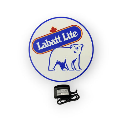 Labatt Lite logo with a bear graphic on a white background on LED indoor sign
