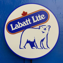 Load image into Gallery viewer, Labatt Lite beer logo with a bear on a blue background on a LED indoor sign