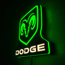 Load image into Gallery viewer, Neon green led sign with Dodge logo on a dark background