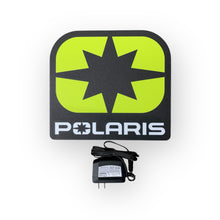 Load image into Gallery viewer, Polaris led sign on a black square with a green background, accompanied by a power adapter.