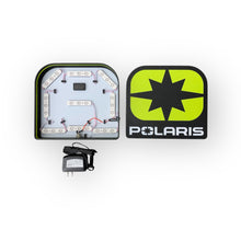 Load image into Gallery viewer, LED light panel with wiring and power adapter on a white background, featuring Polaris logo.