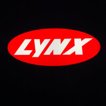 Load image into Gallery viewer, Red oval with &#39;LYNX&#39; in white led sign lit up on a black background