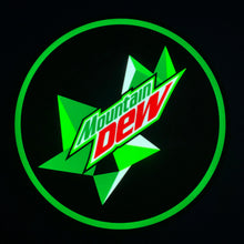 Load image into Gallery viewer, Mountain Dew led sign with green and red colors on a black background