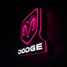 Load image into Gallery viewer, Dodge led sign with pink outline on a black background